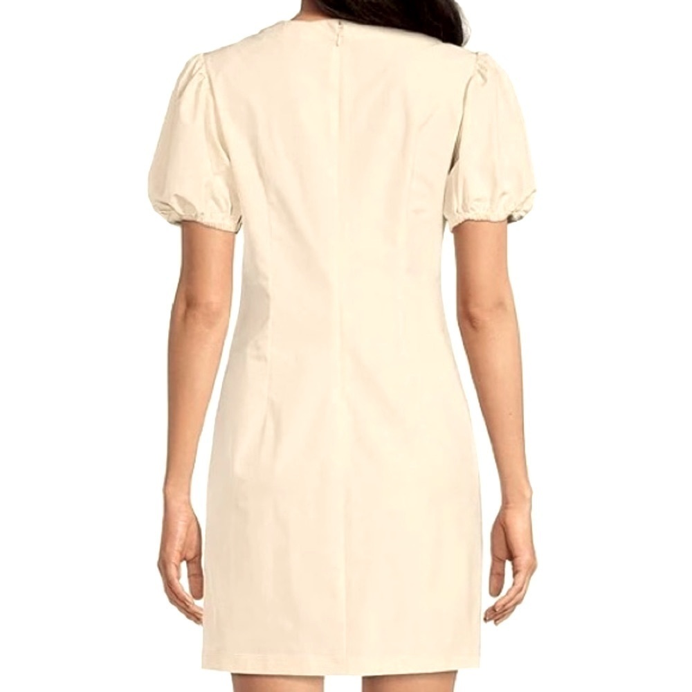 L T D Lace Up Front Slight Puff Short Sleeves Mini Dress. Cream (Stone)  Sz 8 - Picture 2 of 11